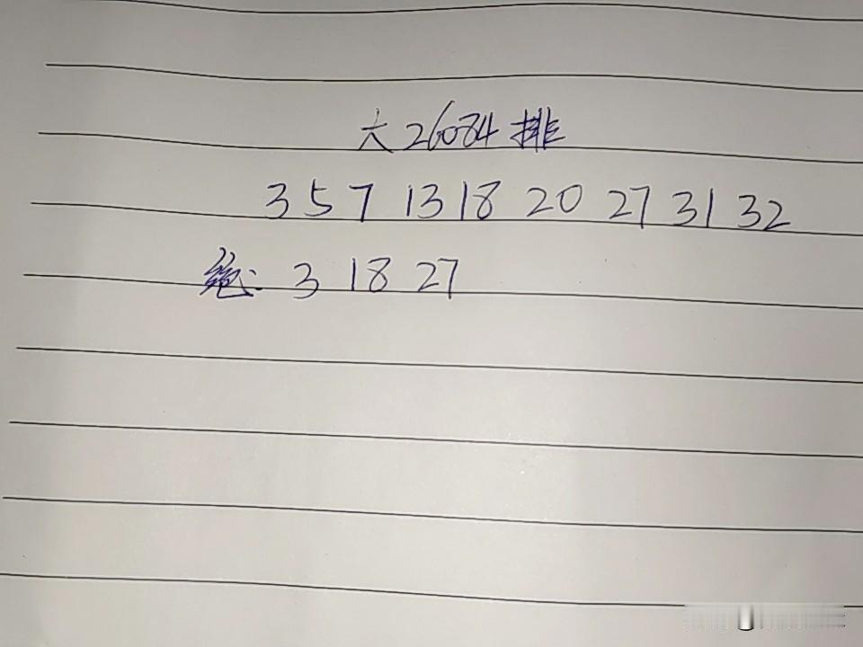 大乐透26084期排码
03、05、07、13、18、20、27、31、32
绝
