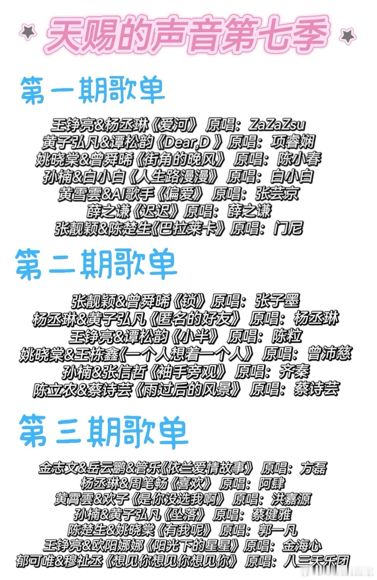 天赐的声音  ✅天赐的声音第七季第1-3期歌单来啦🔥第一期 5.7录制 第二期