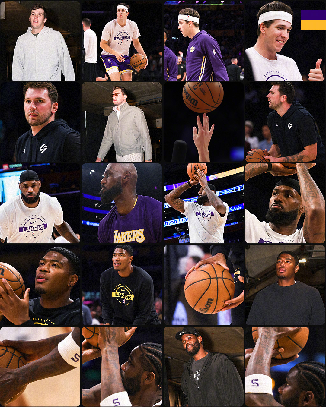 掘金vs湖人 今日热身合辑🙌比赛已经开始，起床看比赛了吗？目前开场全队三分7中