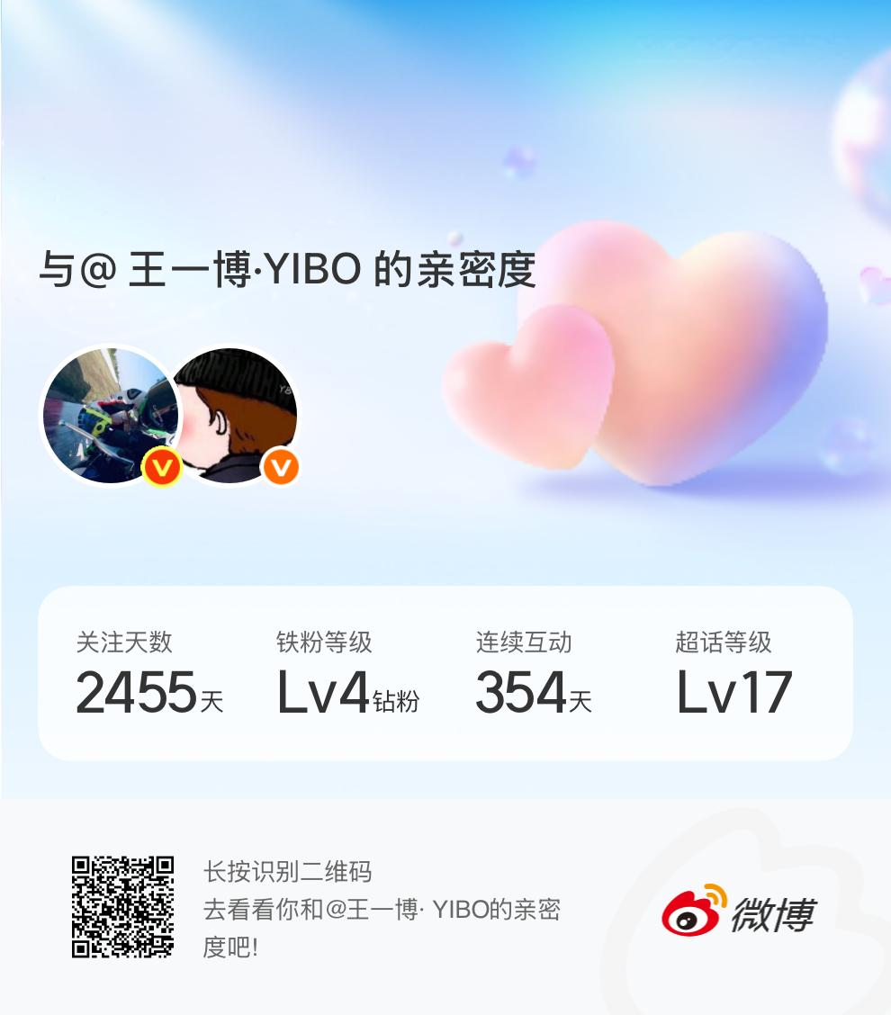 王一博 快来看看我与的亲密度！网页链接微博亲密度与王一博·YIBO的亲密度