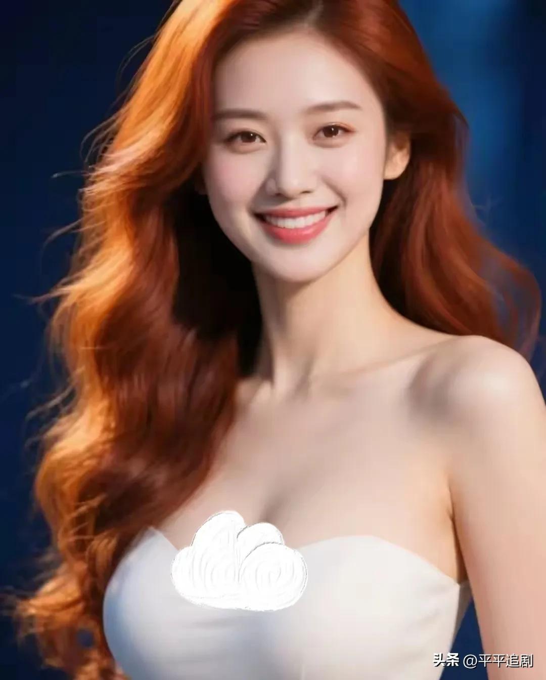 当热烈的红与纯粹的白相遇，连笑容都带着光的温度。在深蓝的背景里，每一缕发丝都在诉