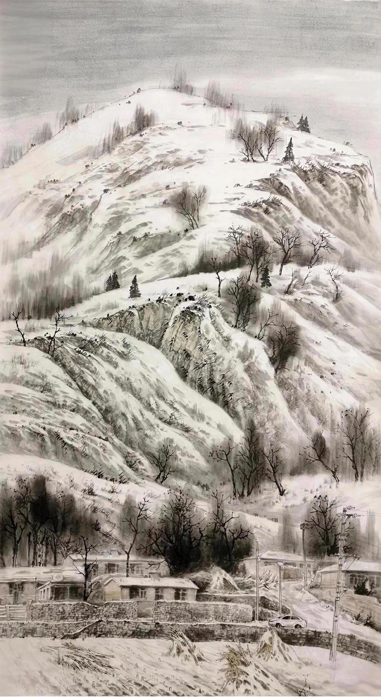 瑞雪家园。水墨山水创作者中心 创作灵感 中国画专业 雪景中国画