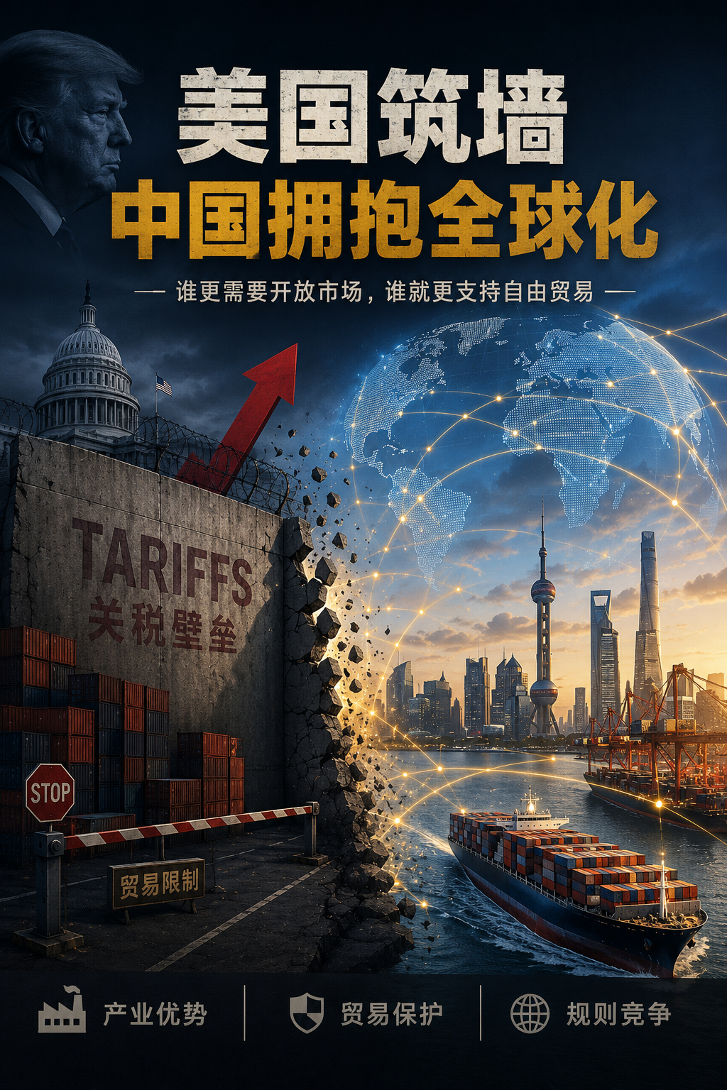 现在美国特朗普政府高举贸易战大棒，中国力挺“全球主义”。Claude对此深入解读