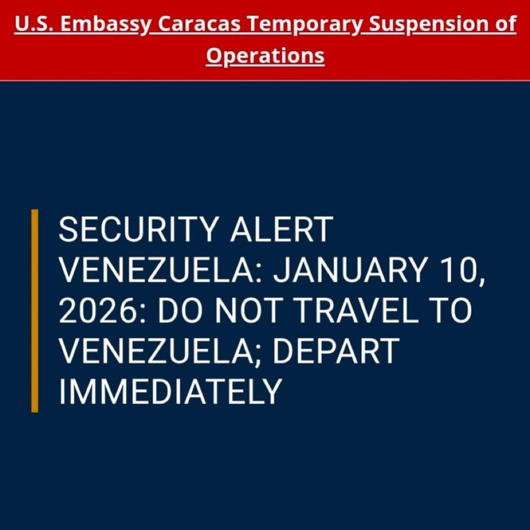 由于安全问题，美国呼吁本国公民离开委内瑞拉，因为委内瑞拉武装民兵正在“设置路障并