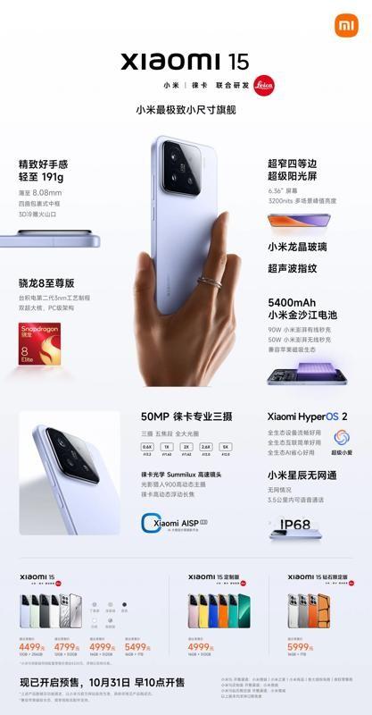 小米15#小米15# 流畅、精致小屏旗舰，4499元起。
(1) 黄金手感 19