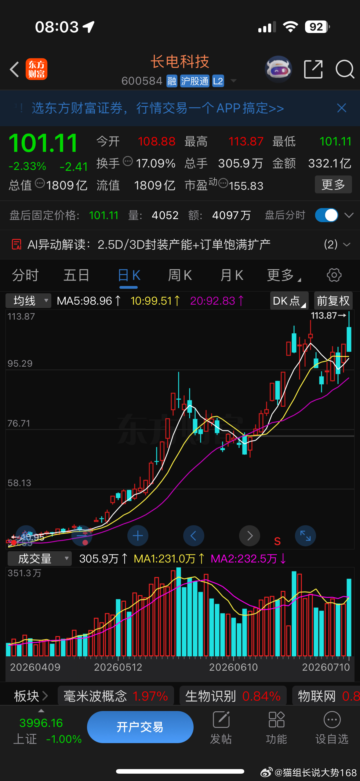 长电，利好较多依旧强势跟上步伐，一起吃肉 
