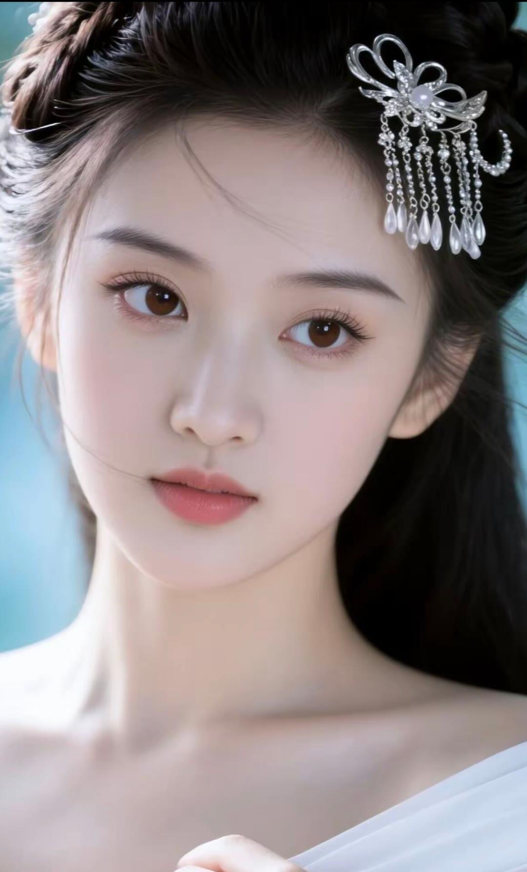 梦幻古风少女，精致的妆容和优雅的饰品，仿佛穿越时空的仙女。