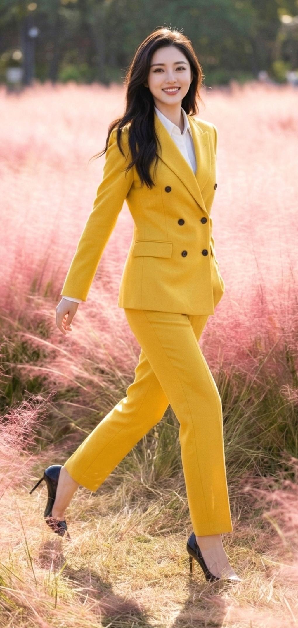 春风拂面笑，黄衣映芳菲。