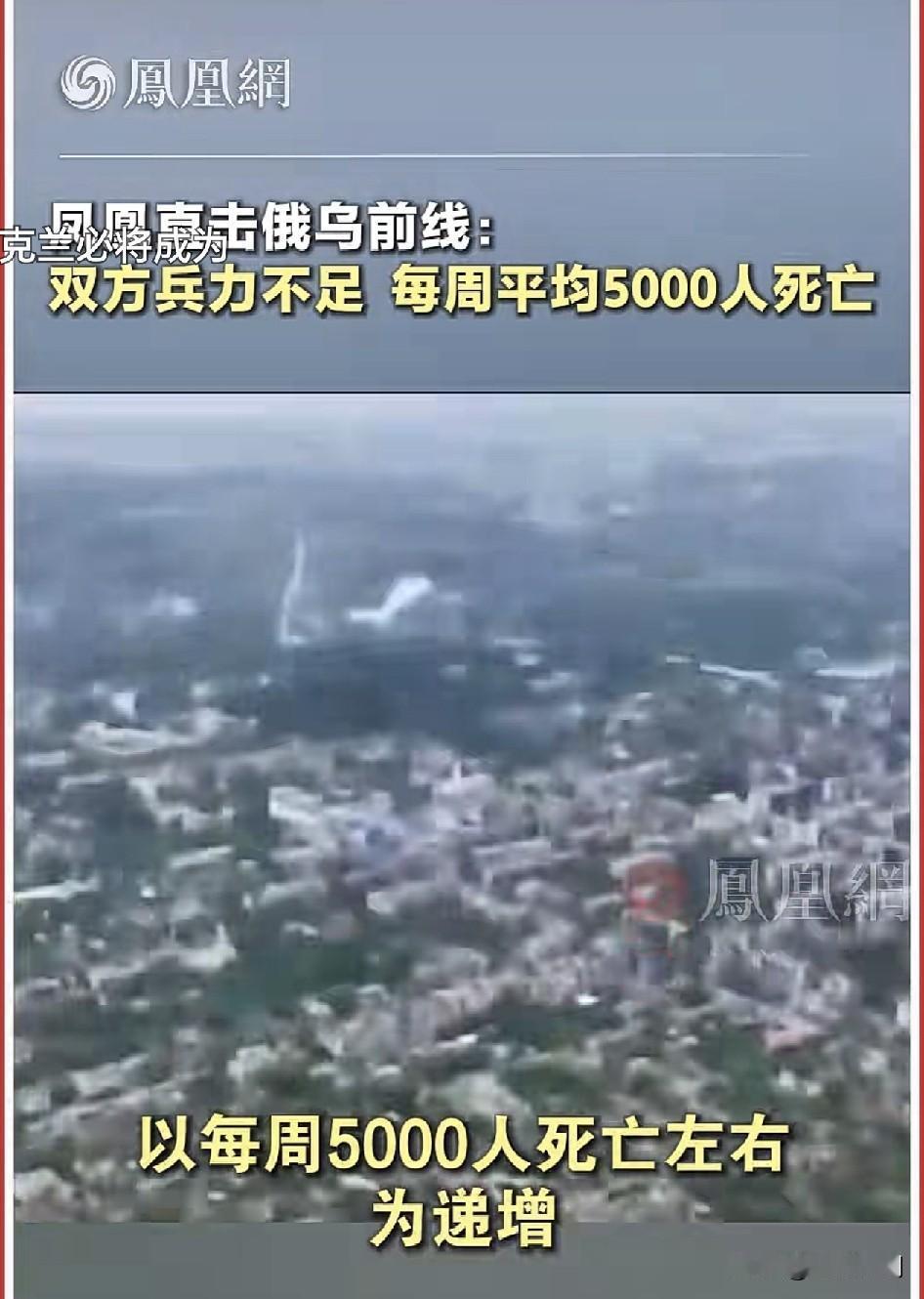 凤凰网报道：俄乌双方现在每周死亡高达5000人左右，作为攻方的俄方死亡人数比乌方
