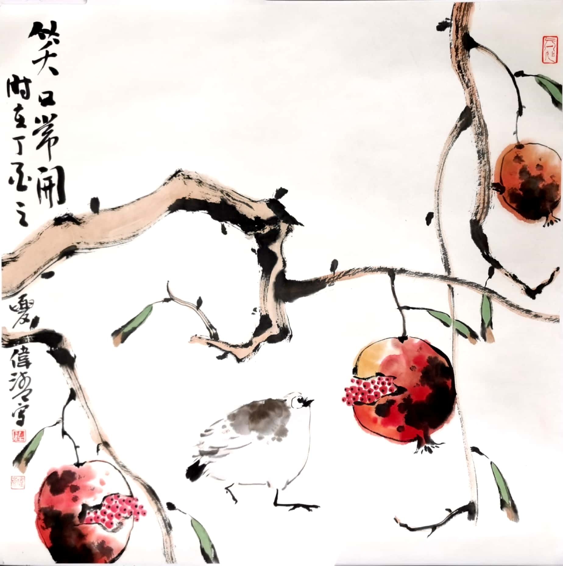 《墨趣天然，童真之境》这幅画最动人处，在于那份不拘一格的天真与率性。枝干以写意笔