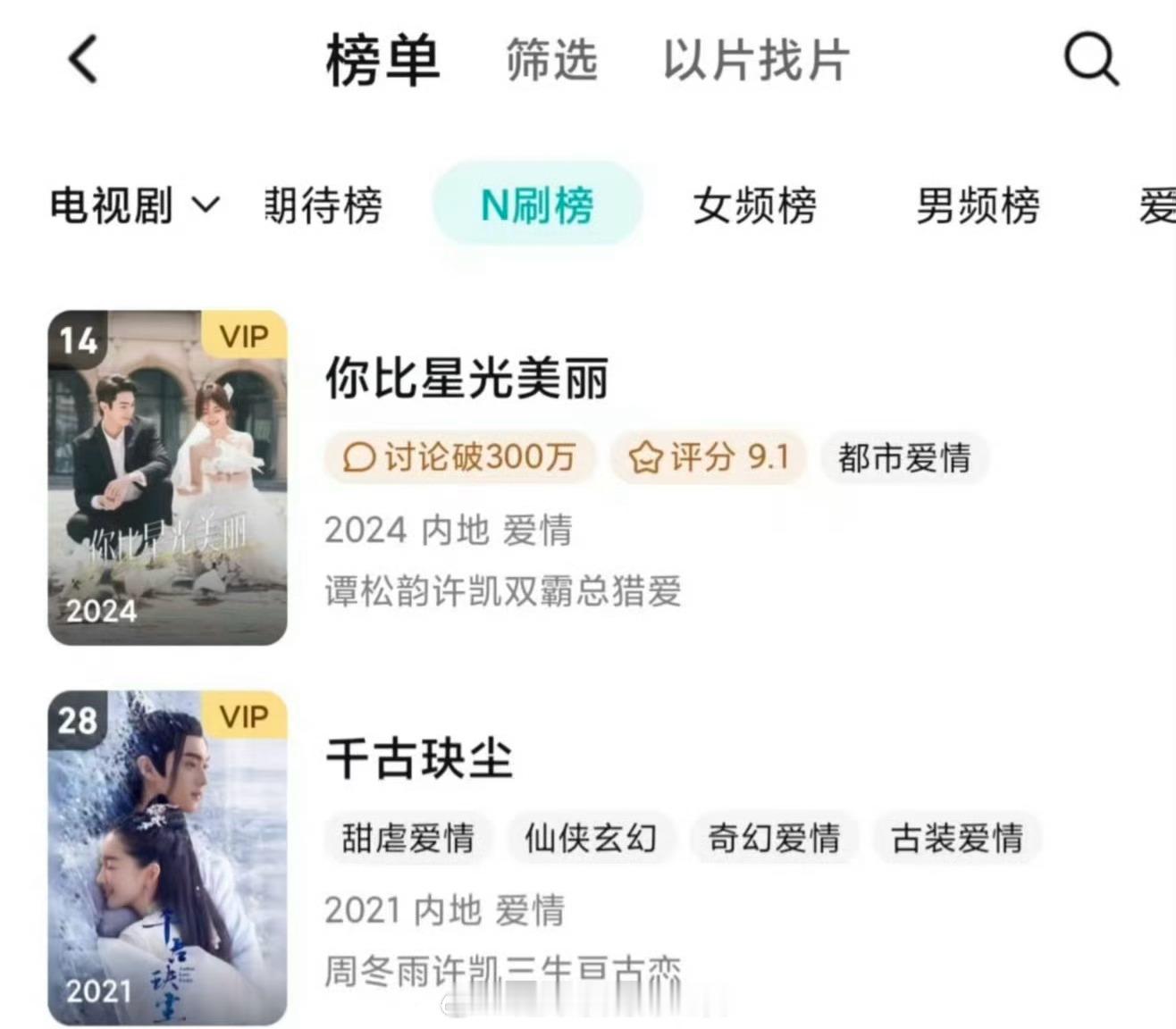 许凯《你比星光美丽》《千古玦尘》进入鹅N刷榜👏🏻长尾好牛！ ​​​