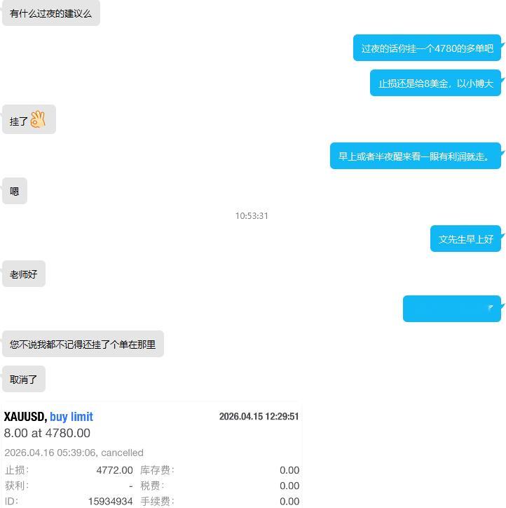 早盘最高至4837，晚间布局 4780 多单点位偏保守没能成交，已经通知学员撤掉