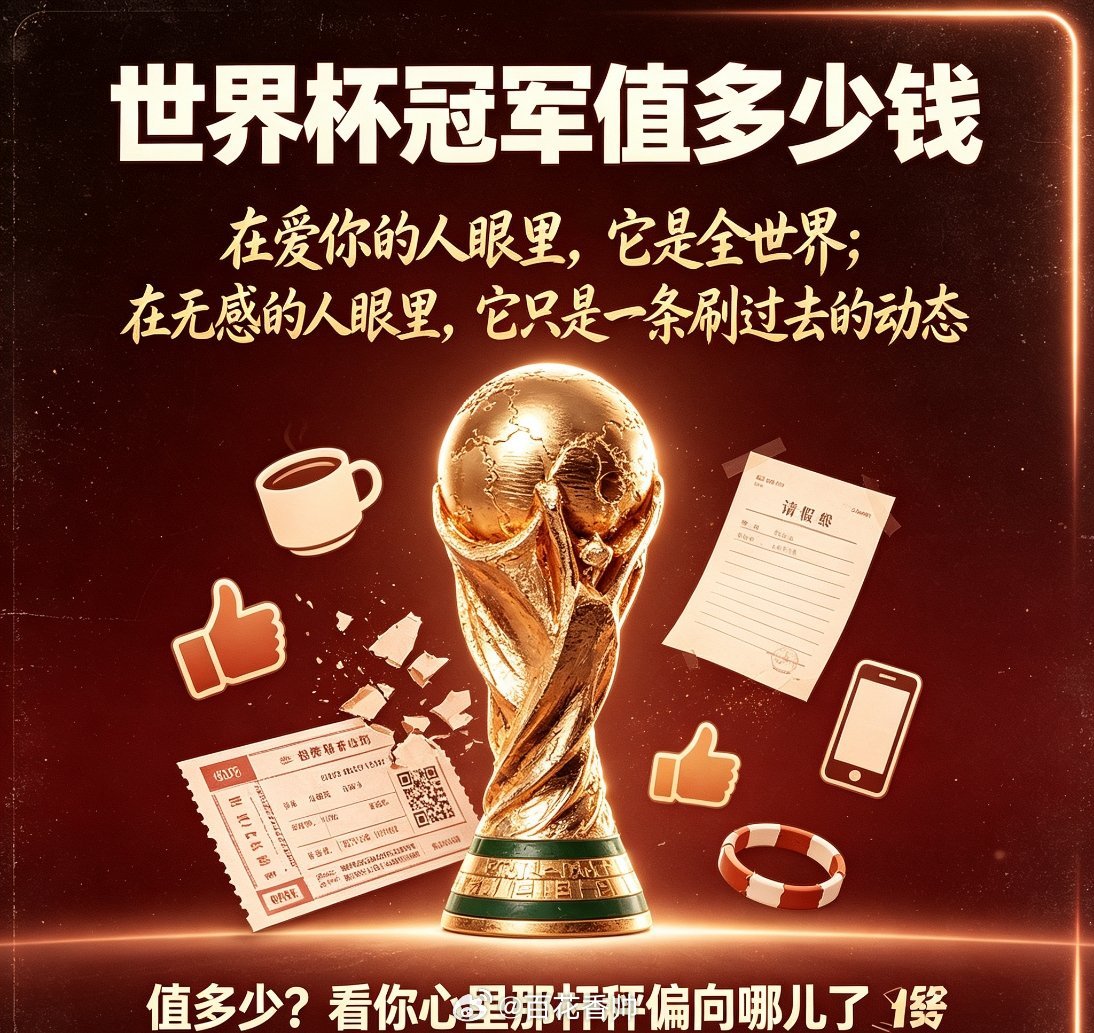 世界杯冠军值多少钱世界杯冠军值多少钱？这问题问得跟问“真爱值多少钱”一样——正经