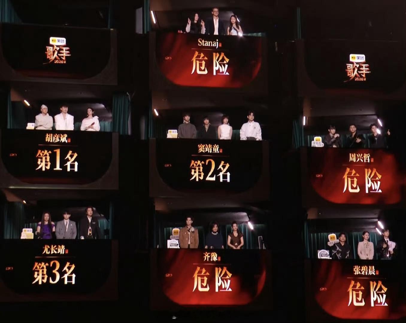 歌手排名歌手直播《歌手2026》第三期排名：第一名 胡彦斌第二名 窦靖童第三名 