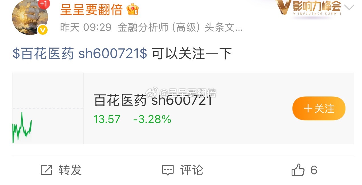 昨天分享的$百花医药 sh600721$ 昨天涨停，今天可以找个位置出来了，还是