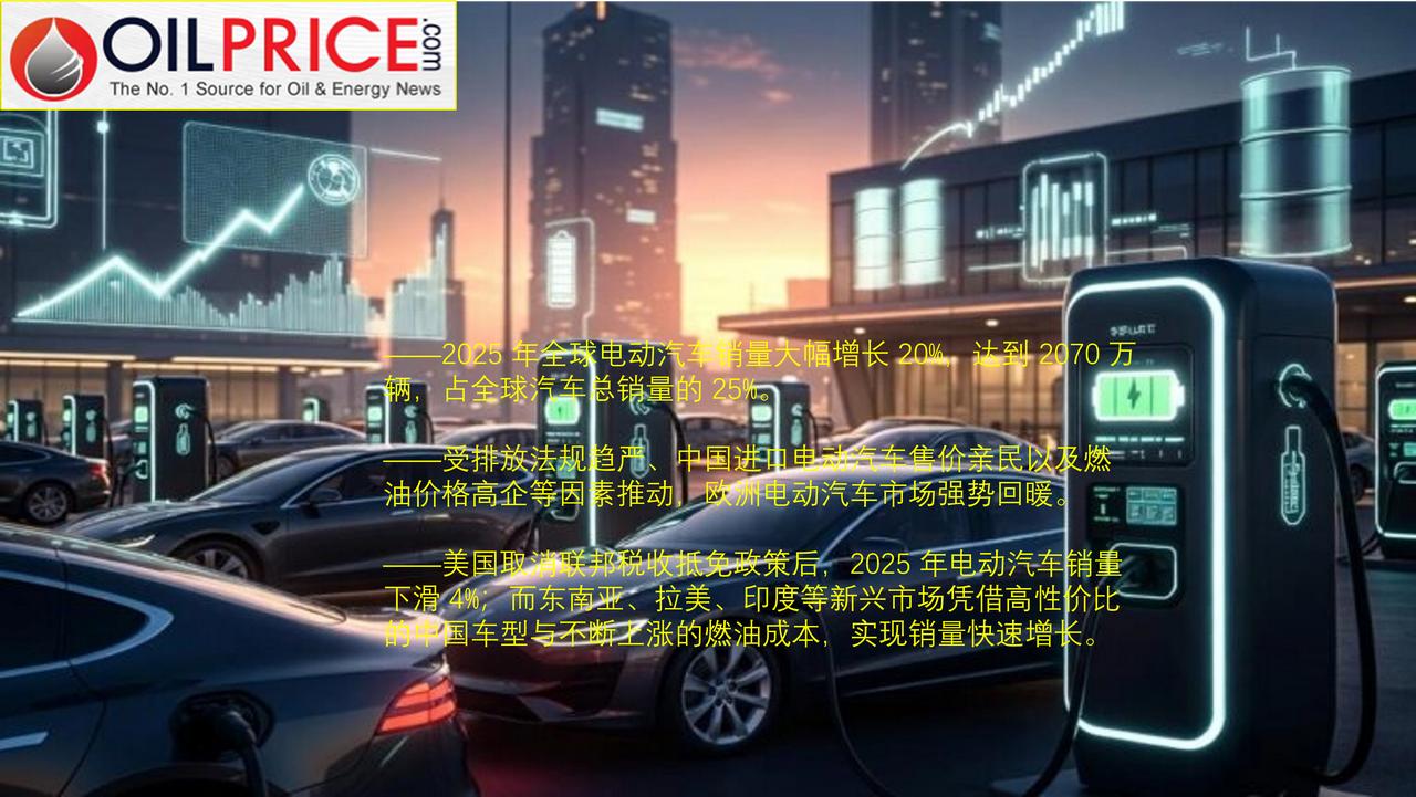 国际能源署数据显示，2025 年全球电动汽车销量突破 2000 万辆

近五年左