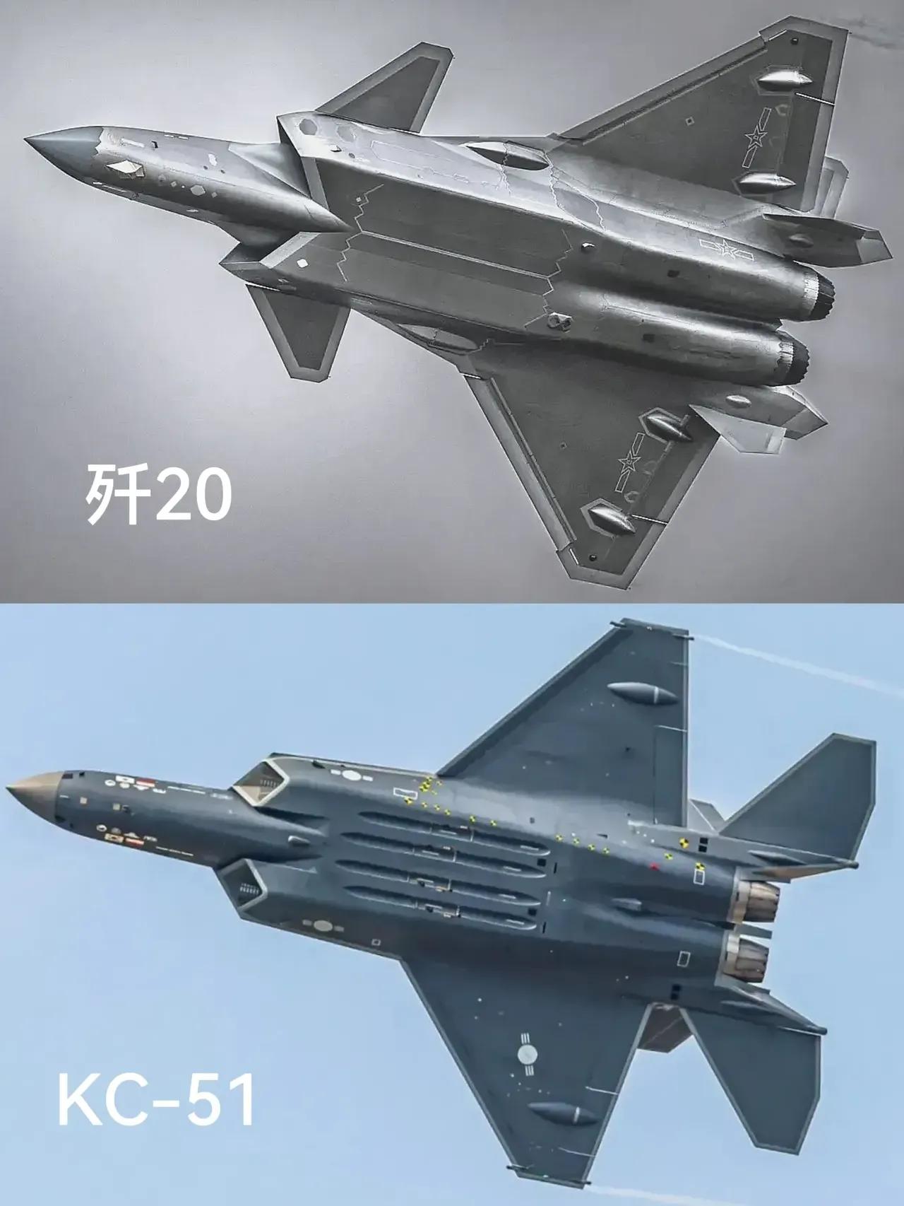 中韩隐身战斗机腹部对比
KF-21战采用了隐身设计、双垂尾、双发布局，外形和F-