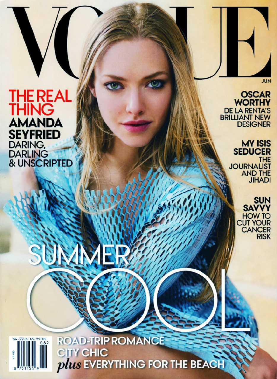 【来自投稿】美国版《vogue》杂志2015年6月刊封面，封面人物是阿曼达·塞弗