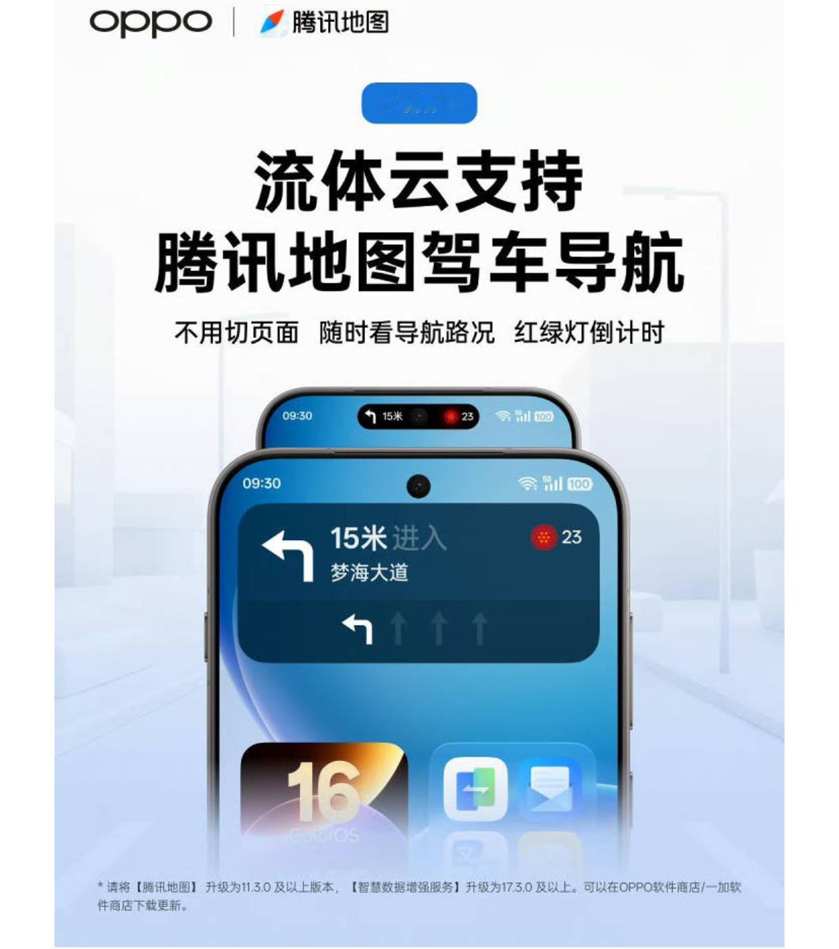 ColorOS 流体云上线腾讯地图驾车导航▫️不用切页面▫️随时看导航路况▫️红