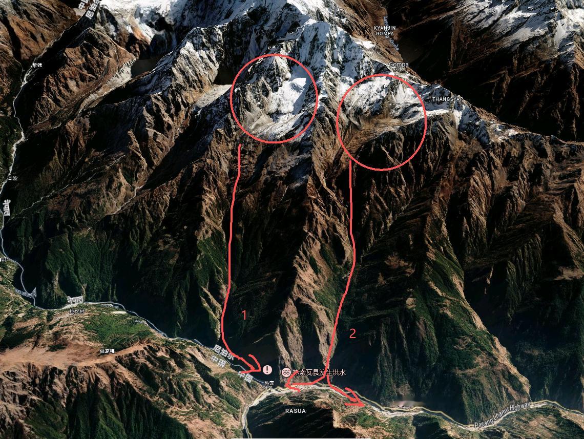西藏吉隆口岸发生泥石流西藏泥石流 ​​​ 从当地地形来看，可能是这两处发生了山体