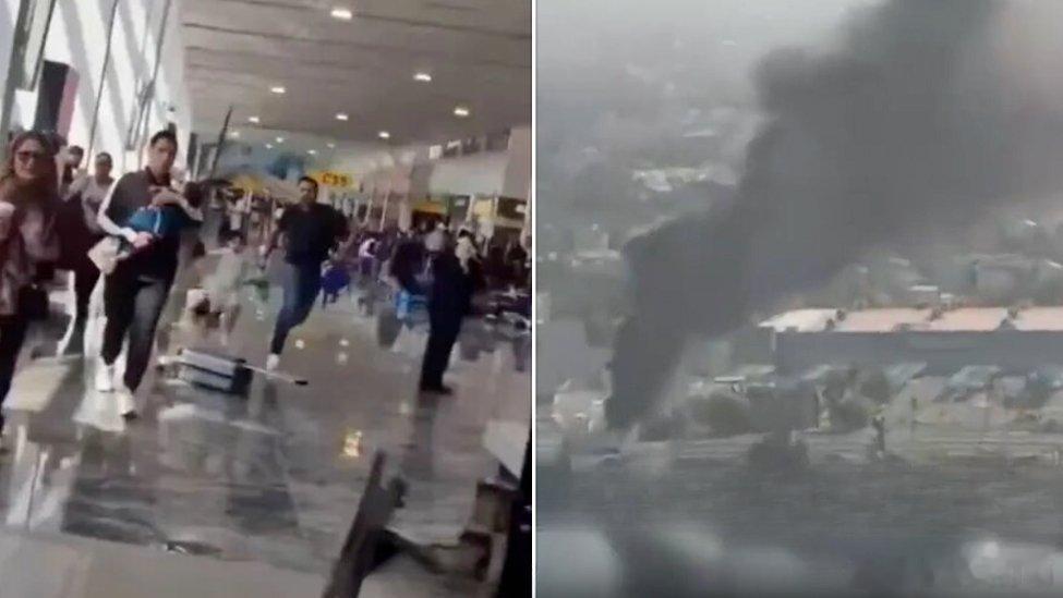 凤凰新闻【现场画面曝光！墨西哥机场遭毒贩袭击，旅客四散逃难浓烟弥漫】据墨西哥国防