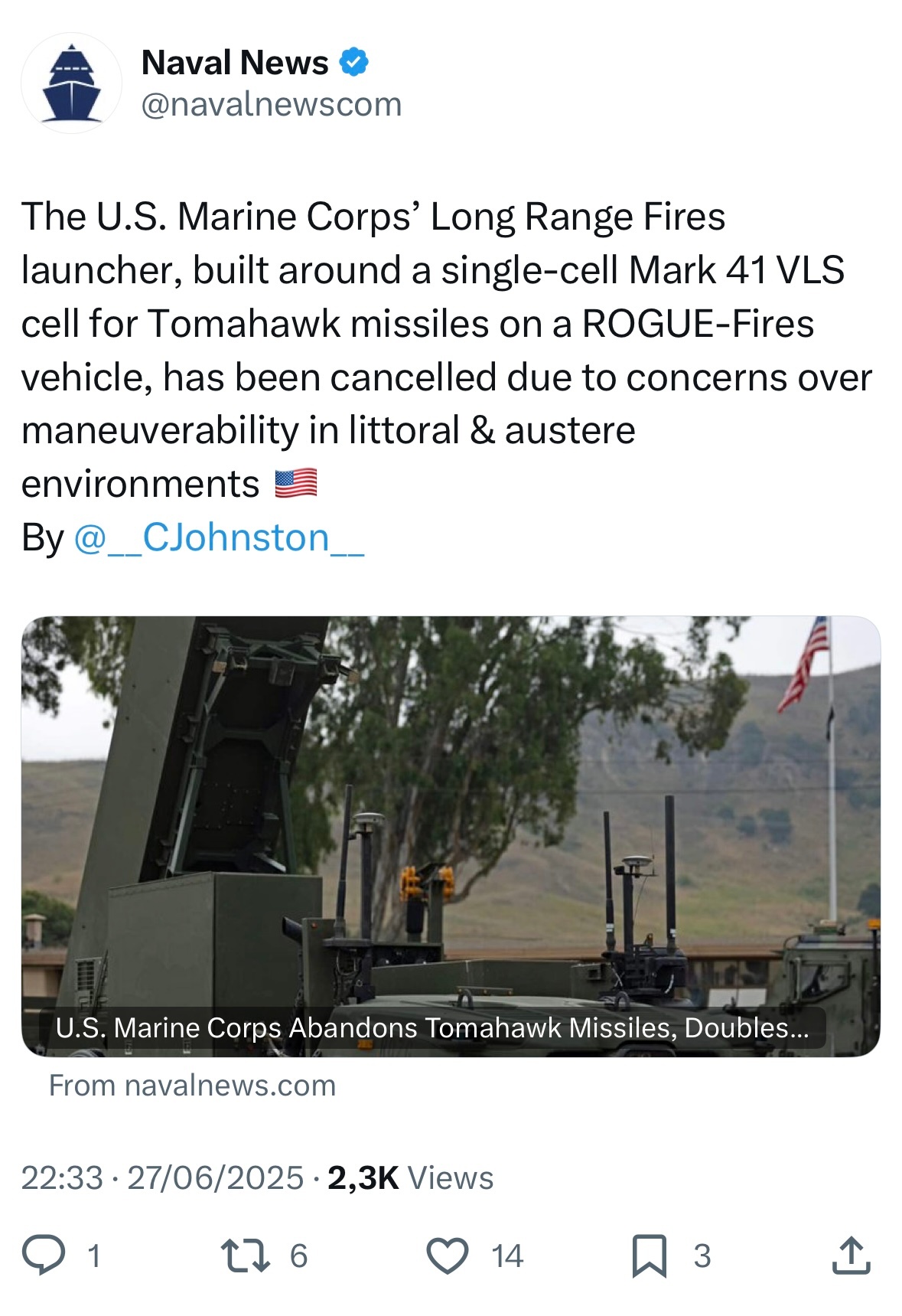 中外舰闻[超话] 烽火问鼎计划 每天认识一件兵器  帝国🇺🇸四等人的LRF导