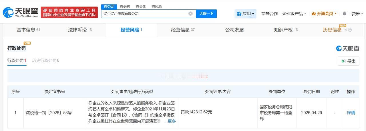 仝卓前工作室因税务问题被罚14万

仝卓前工作室因少计收入被罚14万
天眼查经营