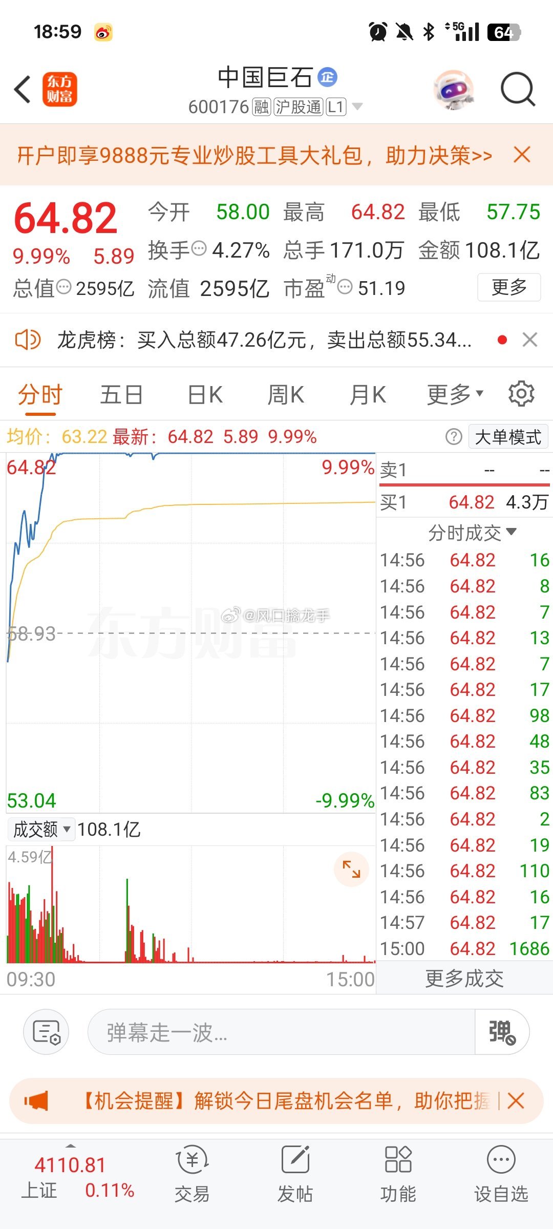实力见证！昨天操作的$中国巨石 sh600176$ 今天板了！ 恭喜老铁们喝酒！