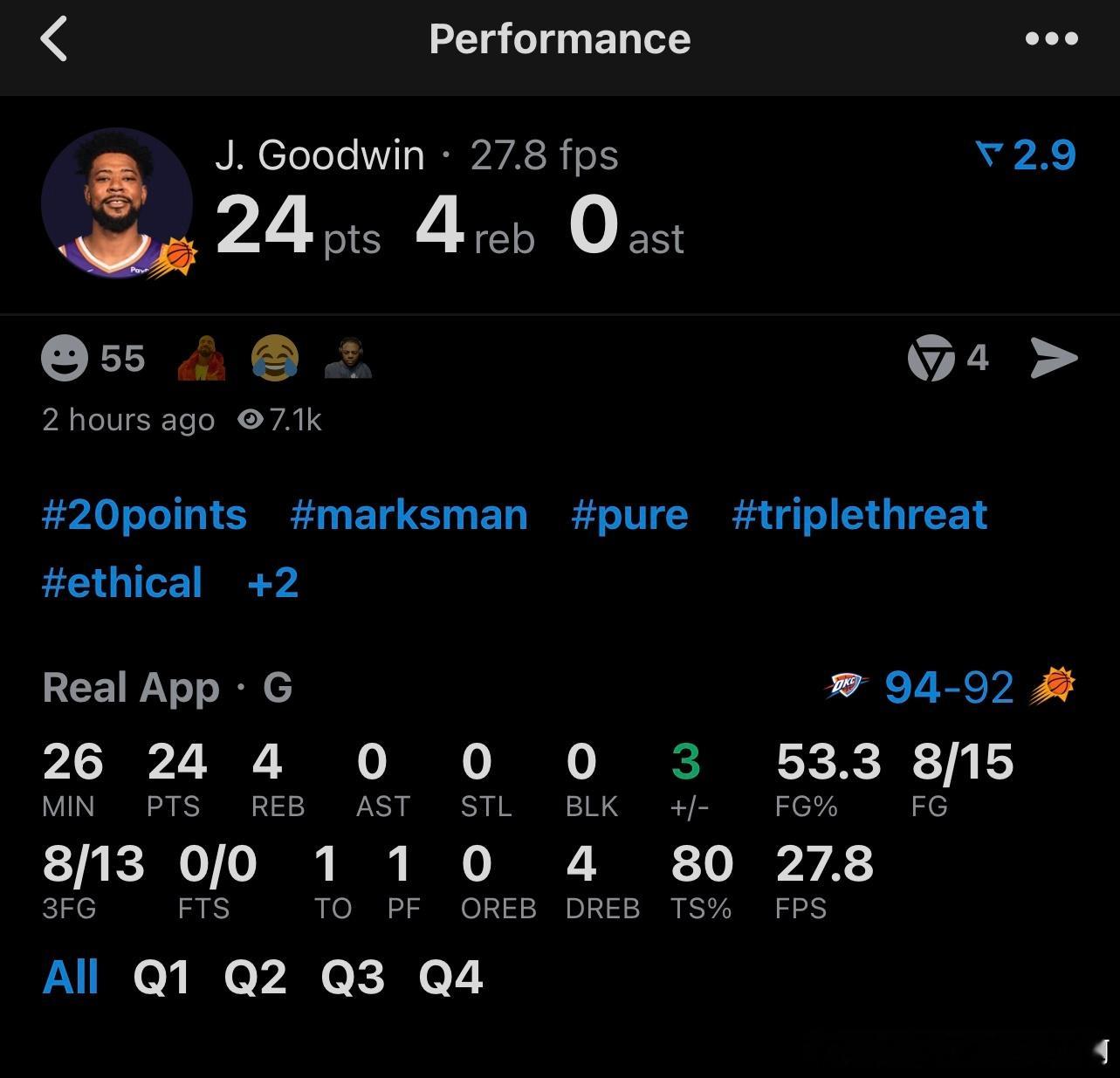 菲尼克斯太阳  乔丹奥特真神强将手下无弱兵，古德温都快用成克莱汤普森了…反观了