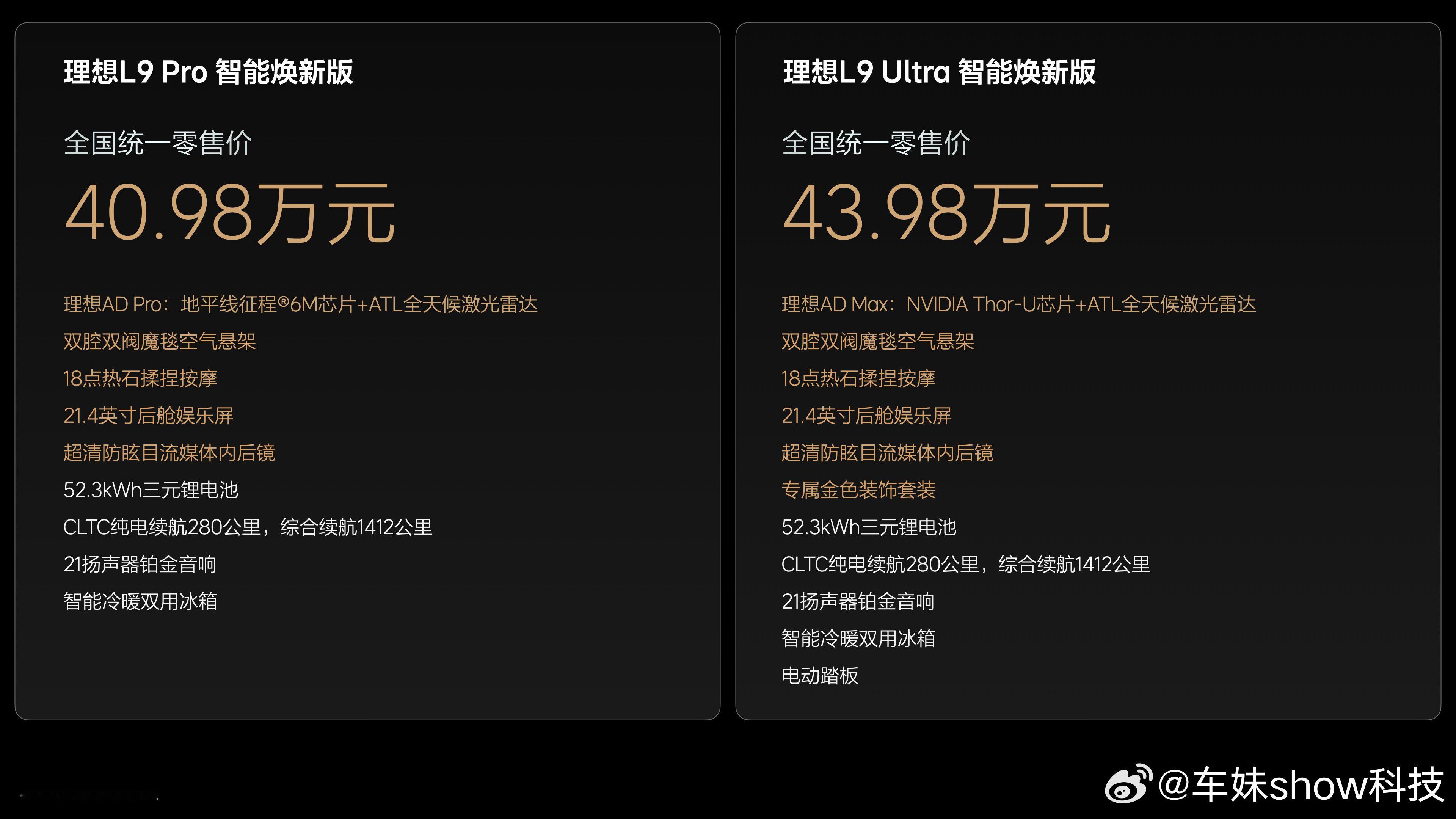 智能焕新版L9 价格来了pro价格是40.98万，与24款一样，保持不变。Ult