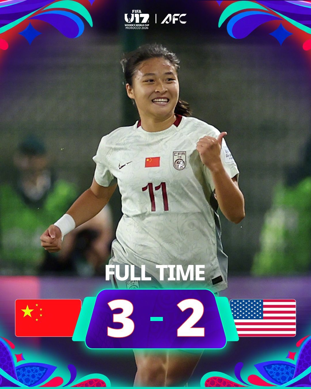 U17女足世界杯｜🇨🇳中国 3-2 美国🇺🇸刘雨希梅开二度、赵嘉怡破门，