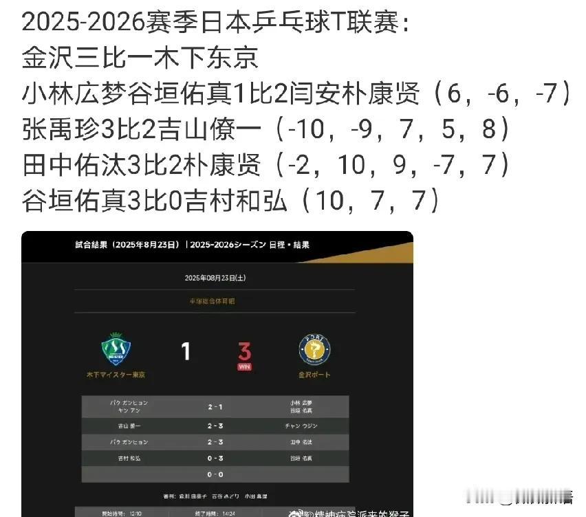 闫安又去日本打T联赛了。
张禹珍、松岛辉空也都没有休息，在瑞典的比赛一结束，就飞