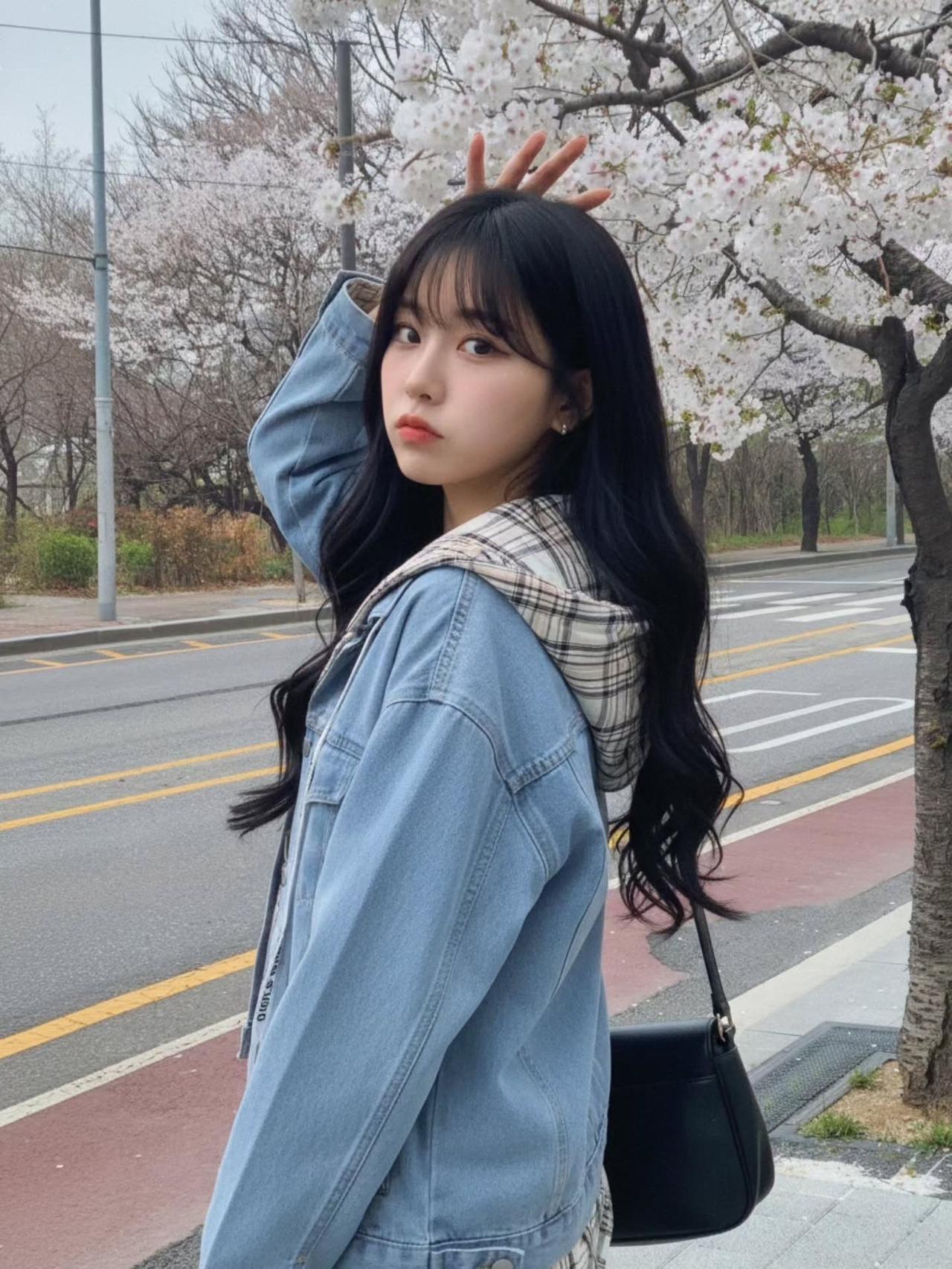 春日生活打卡季樱花树下，少女轻抚发梢，春意盎然。🌸💕
