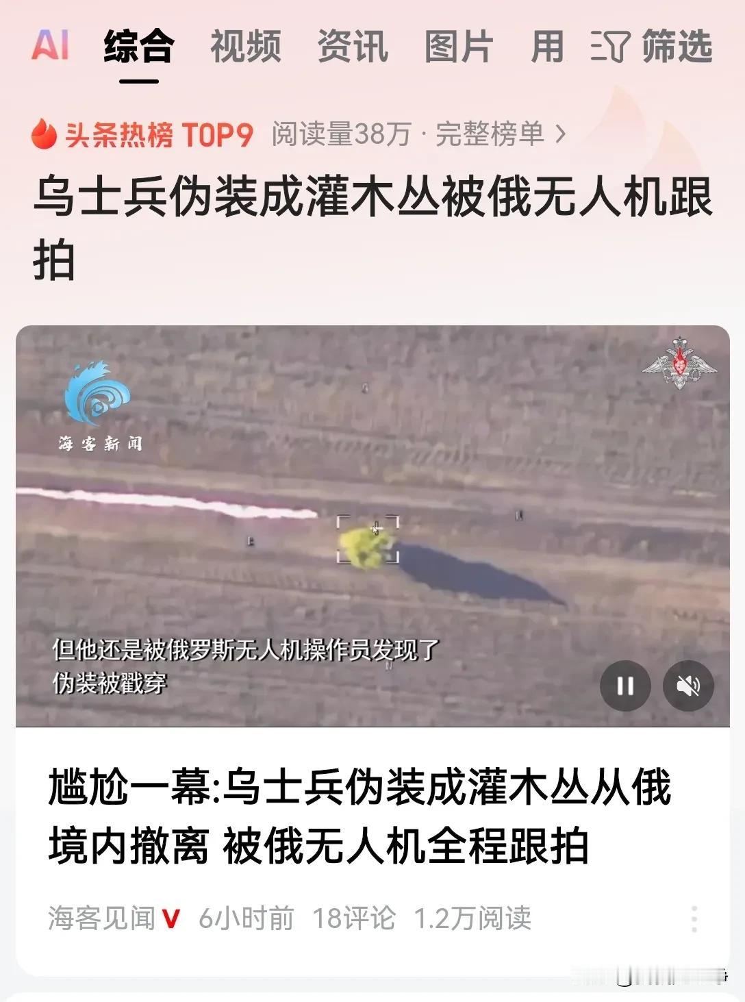 哈哈哈哈哈！
这个新闻真的是把我笑死了，乌军士兵伪装成了一丛灌木，然后从俄罗斯境