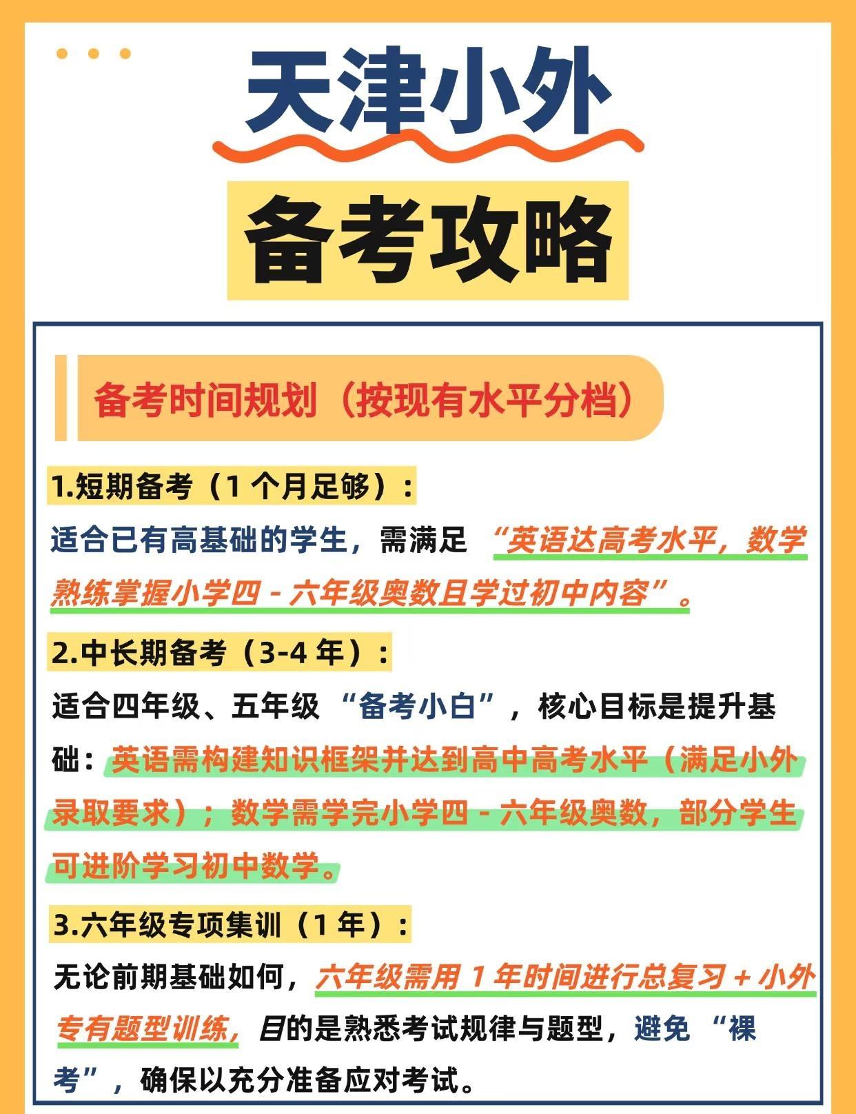 天津小外备考时间规划，按现有水平分档规划
🙋备考时间规划（按现有水平分档）
1