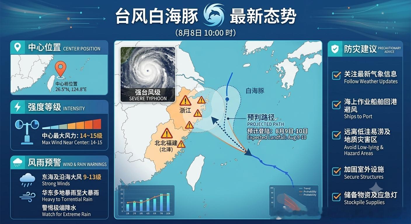 台风白海豚 今年第13号台风“白海豚”（强台风级）中心位于浙江省温州市偏东方向的