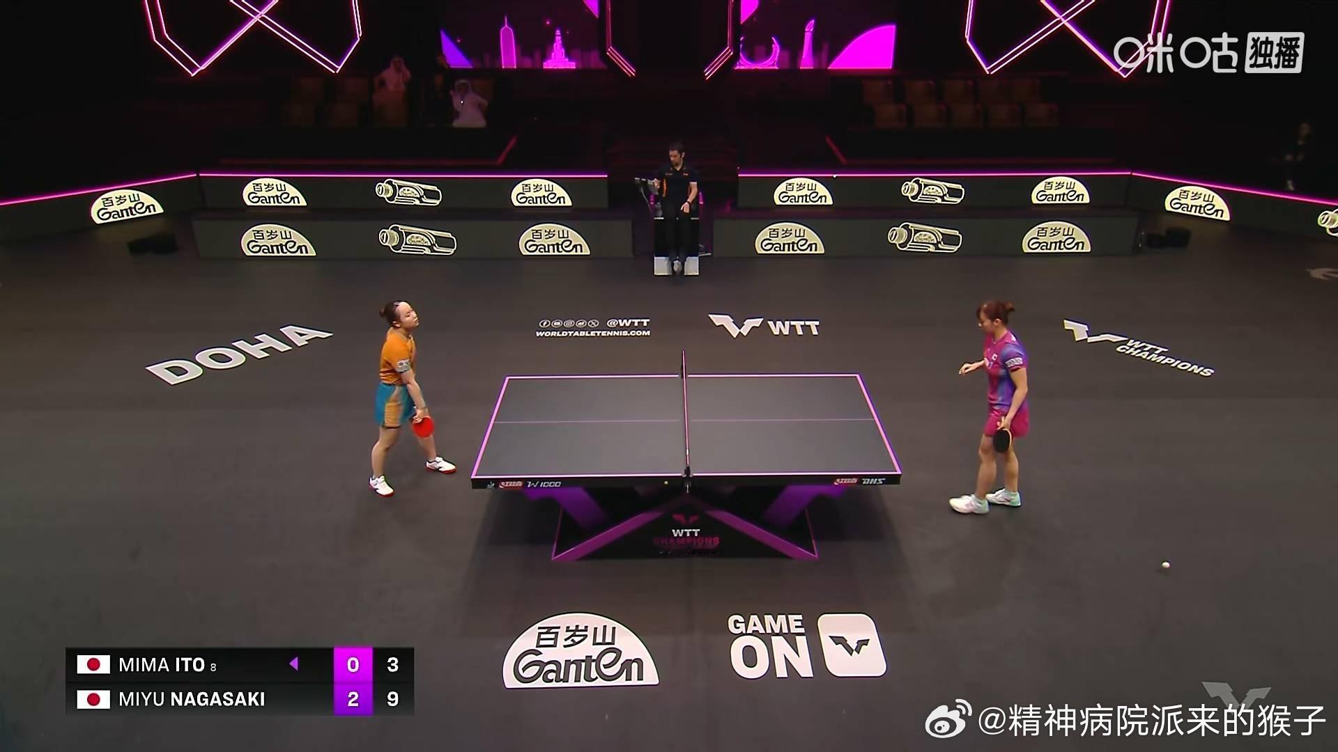 长崎美柚3比0伊藤美诚（6，6，3）晋级2026WTT多哈冠军赛女单十六强下一轮