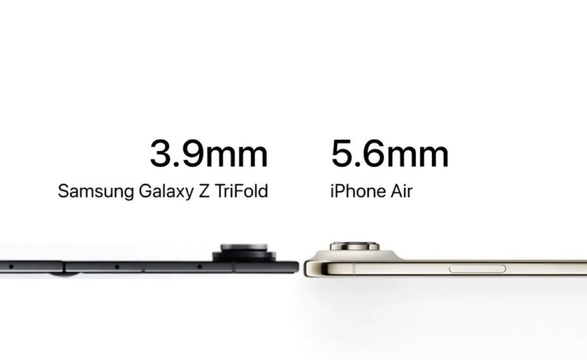 用三星折叠手机和iPhone Air比厚度，iPhone明显吃亏 