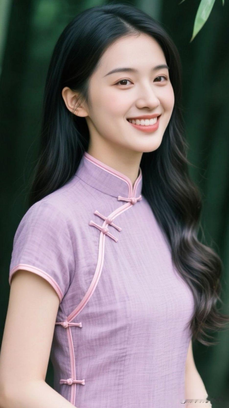 🌸 浅紫裁作光阴的诗，竹影与盘扣私语，整个画面都漫着古典又温柔的香。墨影竹蝶盘