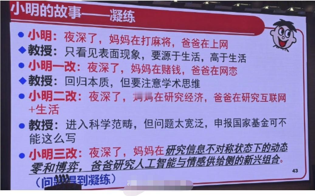 凝练！
居然是把简单的问题复杂化。
难道我接受的不是九年义务教育吗？
能把打麻将