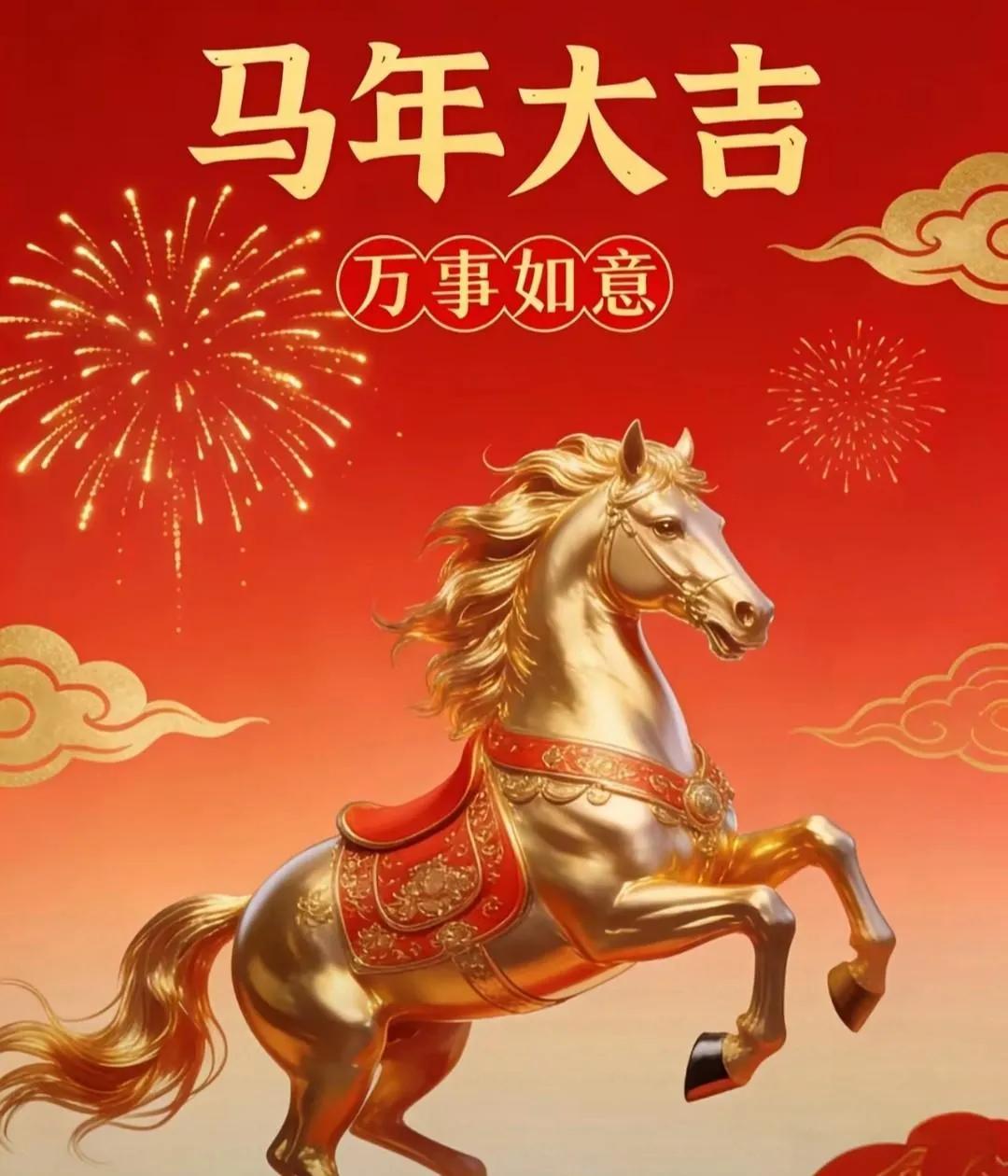 金蛇辞旧岁，
赤马踏春归。
福寿万里长，
青春去不回。
祝好朋友们财源滚滚，万事