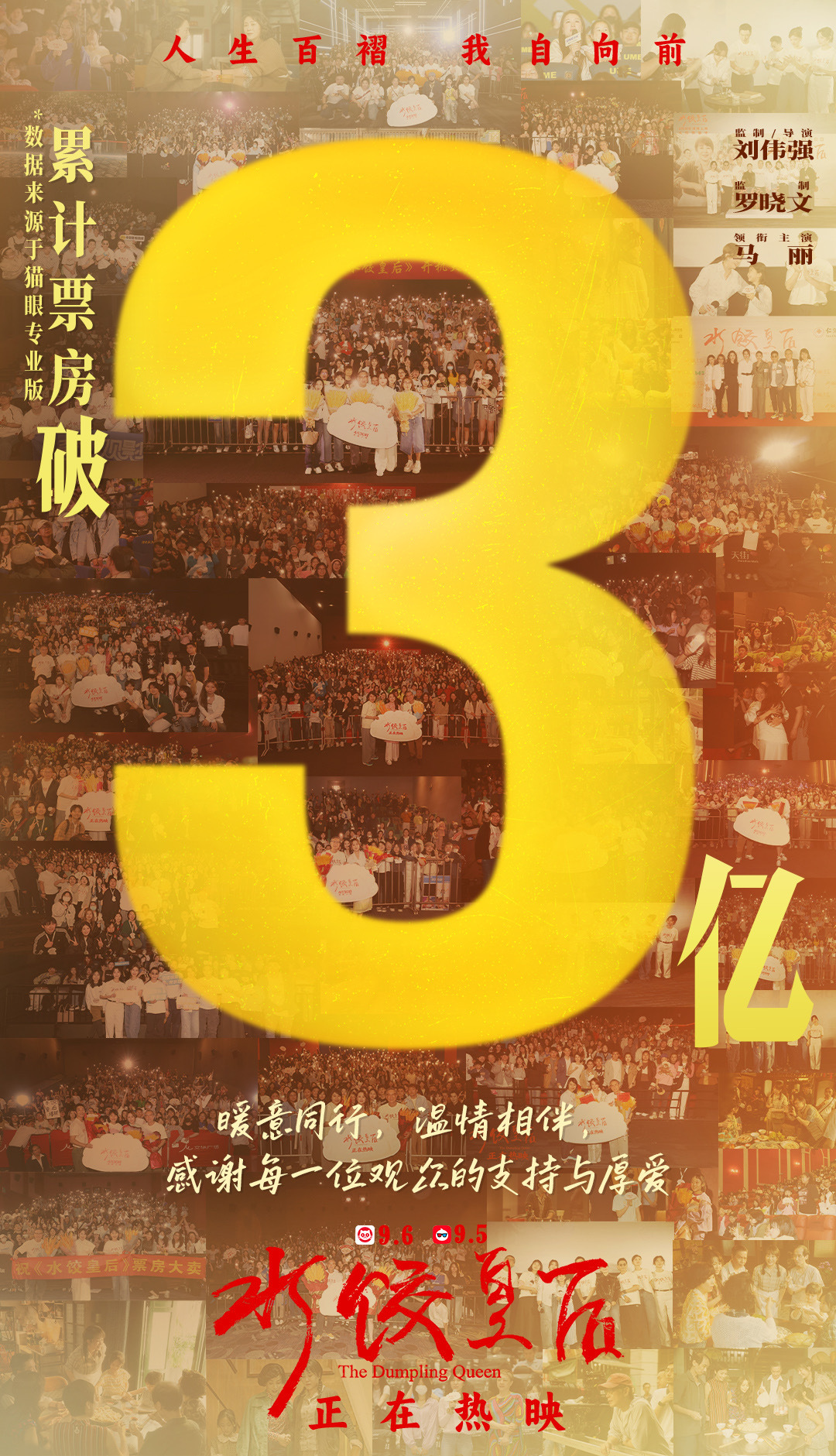电影水饺皇后票房破3亿 据猫眼专业版数据，影片《水饺皇后》上映15天，总票房破3