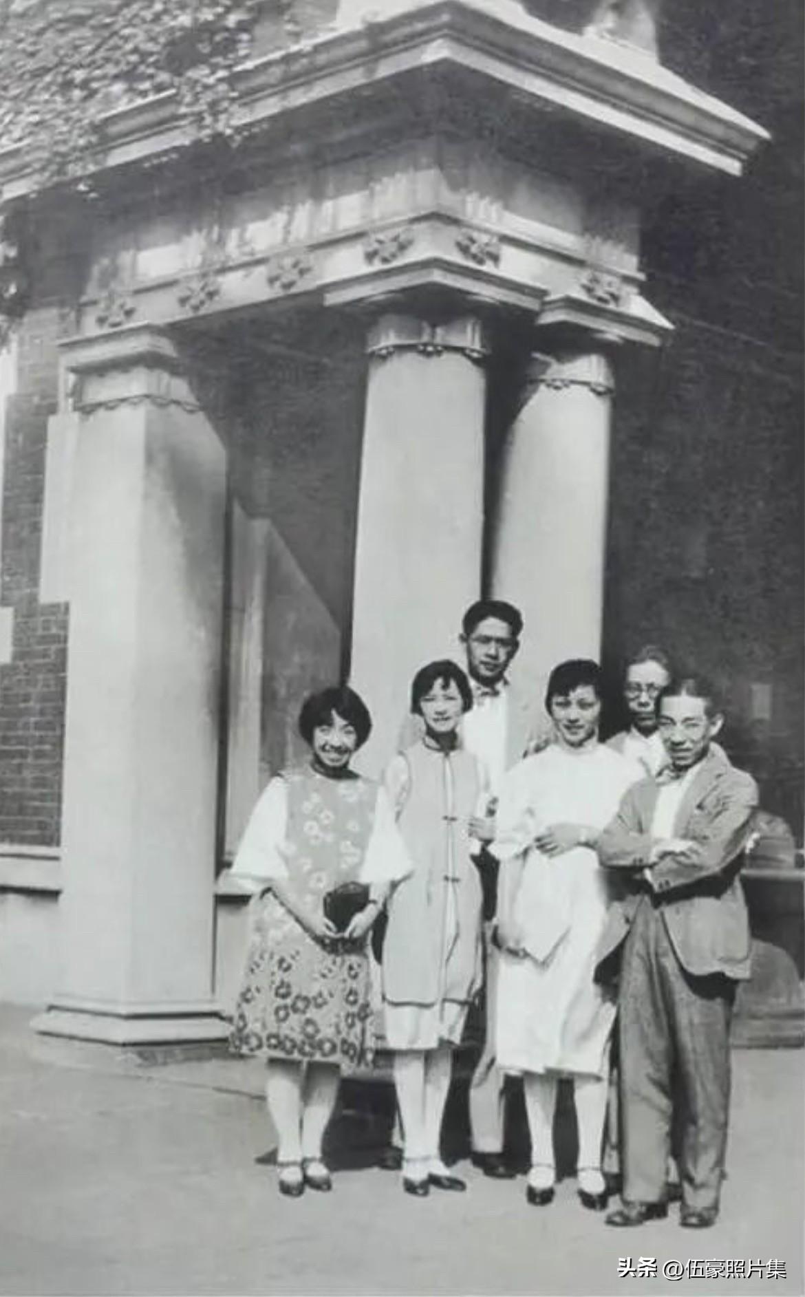 1927年，林徽因与同学在宾夕法尼亚大学的合影，左一为陈意，左二为林徽因，旁边白