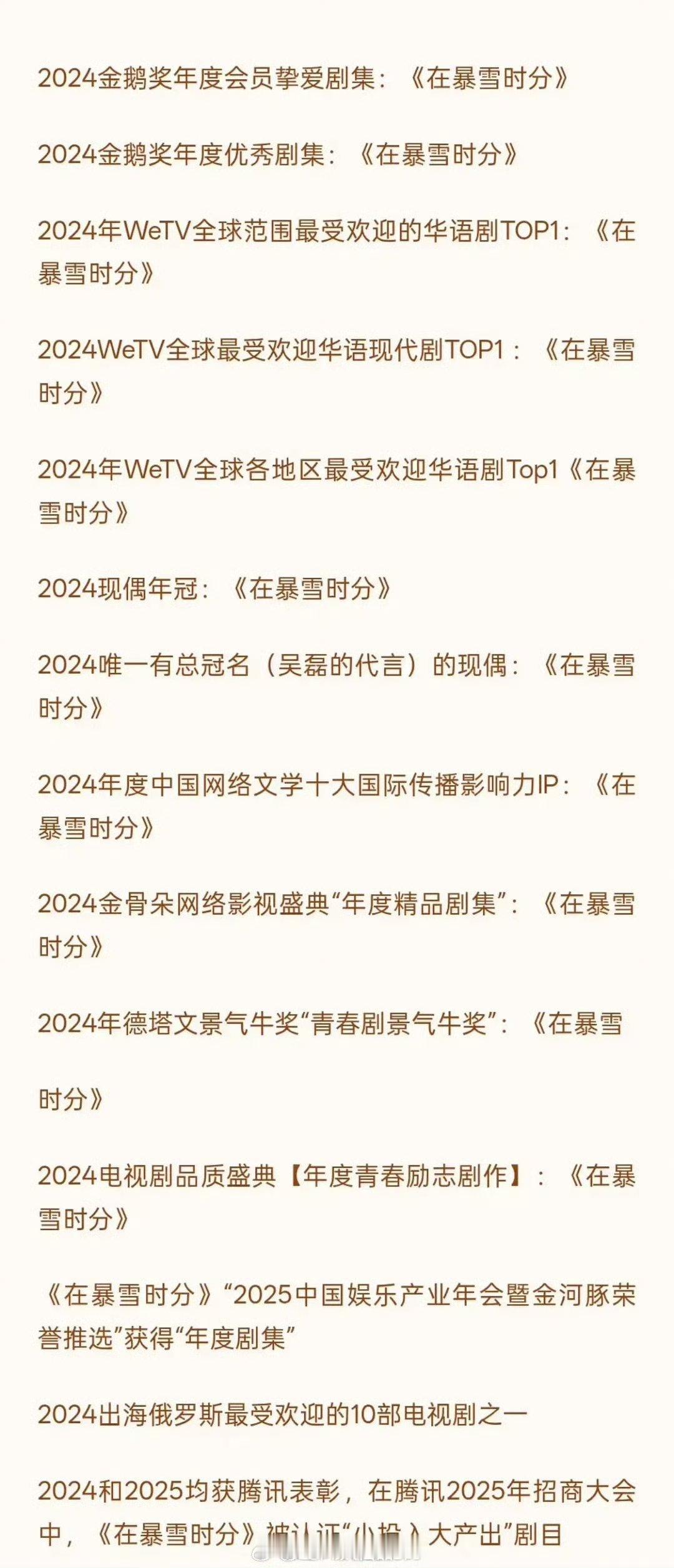 吴磊在暴雪时分好多荣誉！！去年的现偶年冠，扛剧扛招商，自带总冠名，最好的林亦扬[