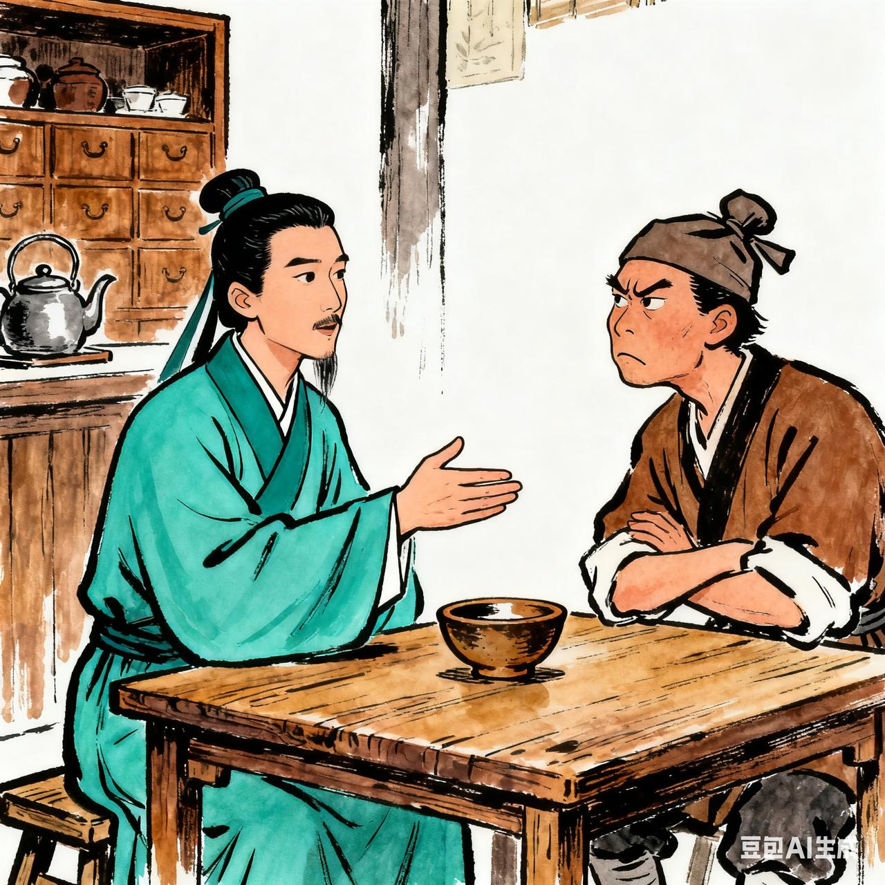 古代笑话

一日秀才去茶铺喝茶，

见小二端着茶壶过来，忙拱手道：
 
“敢问小