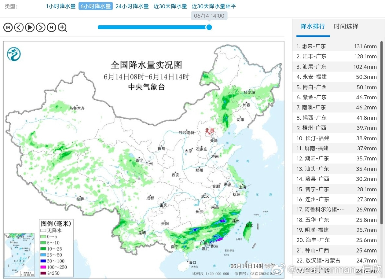 【强降雨和强对流】今天08-14时，冷暖交汇的主雨带略有南落，广东东部出现暖区对