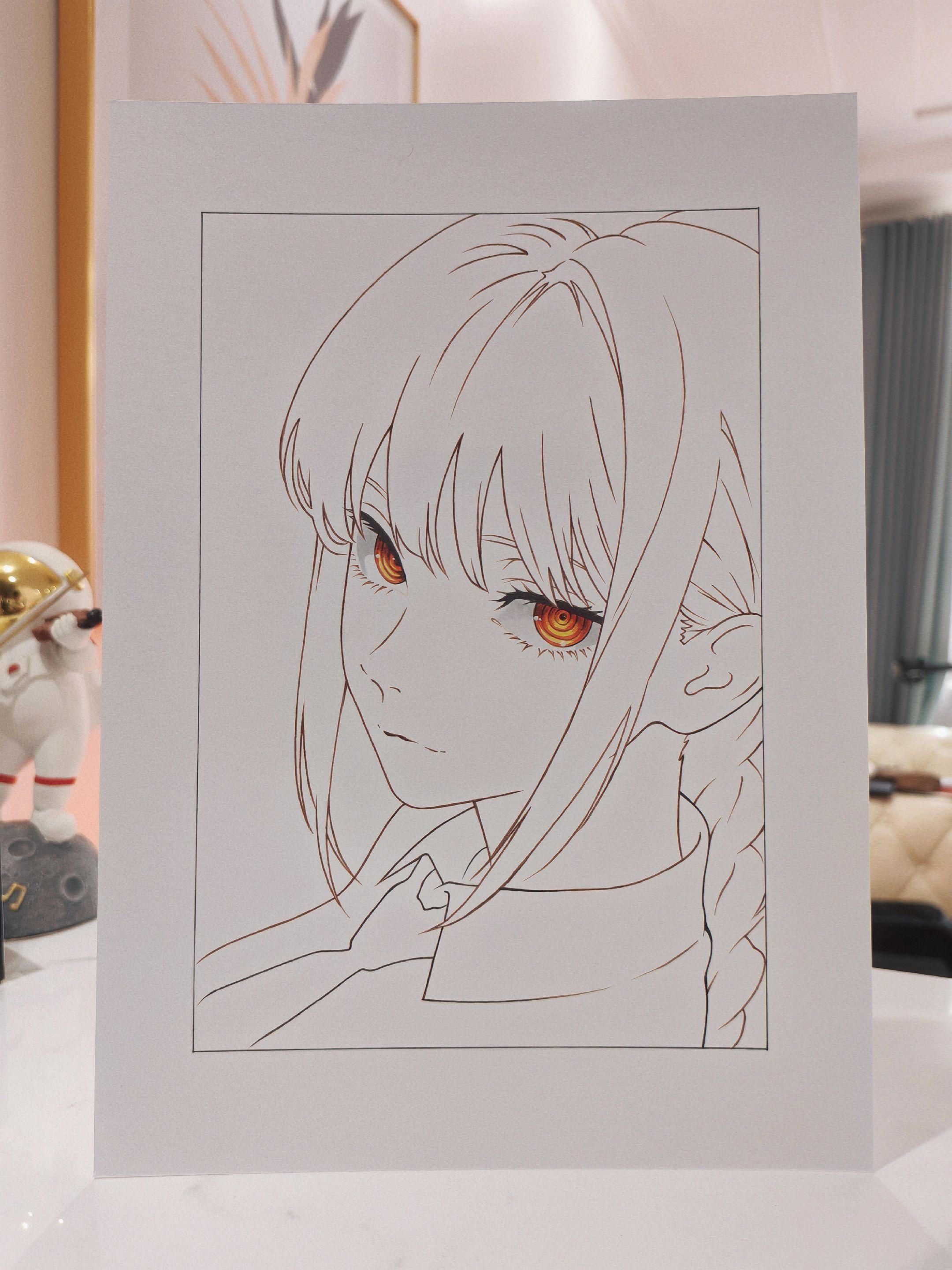 电锯人玛奇玛手绘过程图。