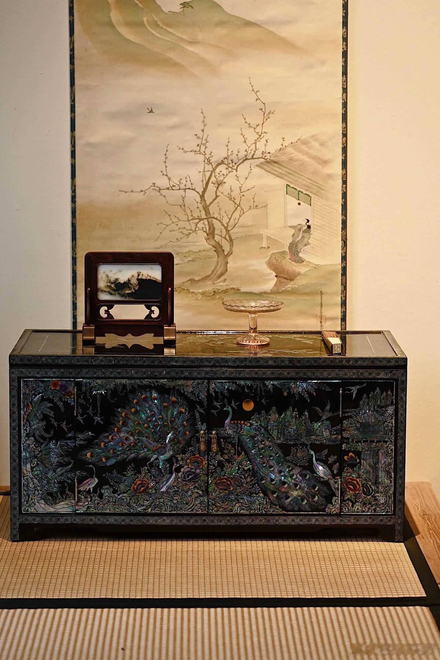 回流 黑漆x螺钿“百鸟朝凤”柜子原来百家讲坛是真的在教东西我的古器物收藏收藏 ​