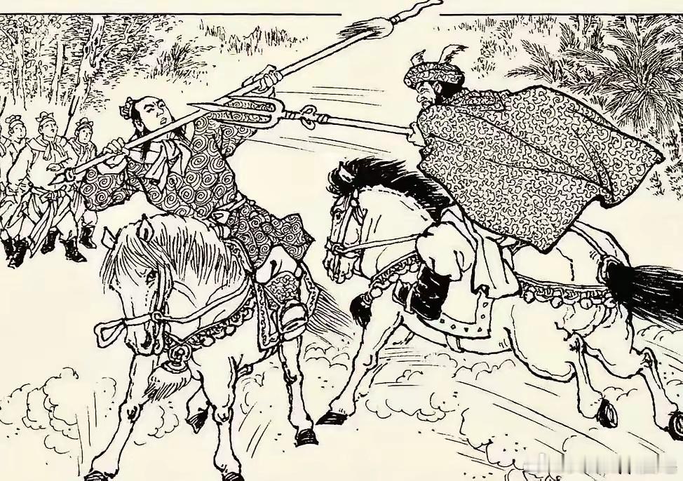历史 岳霖枪挑苗洞先锋赤利，苗王大怒，立即乘胯乌雅马，手持火焰叉前来报仇。   