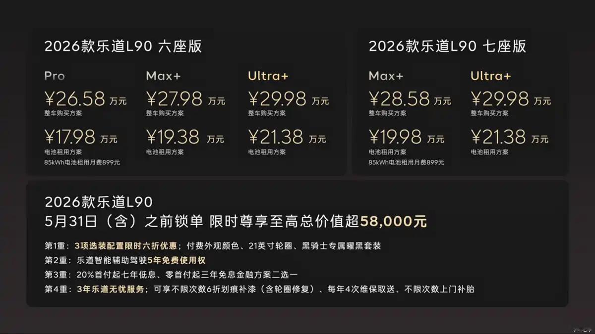 新车 乐道L90也就上了半年吧，就优化了，不过价格倒是可以，26万6起步价，买个